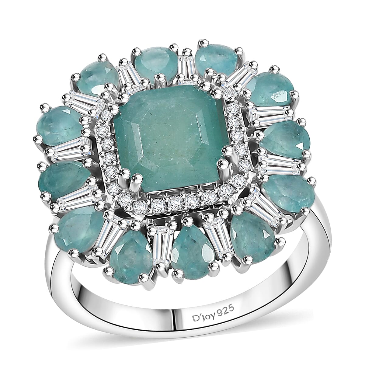 Grandidierite, White Zircon Ring in Rhodium Over Sterling Silver (Size 10.0) 6.00 ctw