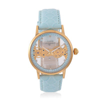 Classic Succession Automatic Mechanical Movement Austrian Crystal Watch in ION Plated YG Stainless Steel with Light Blue Leather Strap (38.8mm)