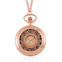 Strada Japanese Movement Flower Pattern Pocket Watch with Chain (31 Inches) in Silvertone (46.4mm)
