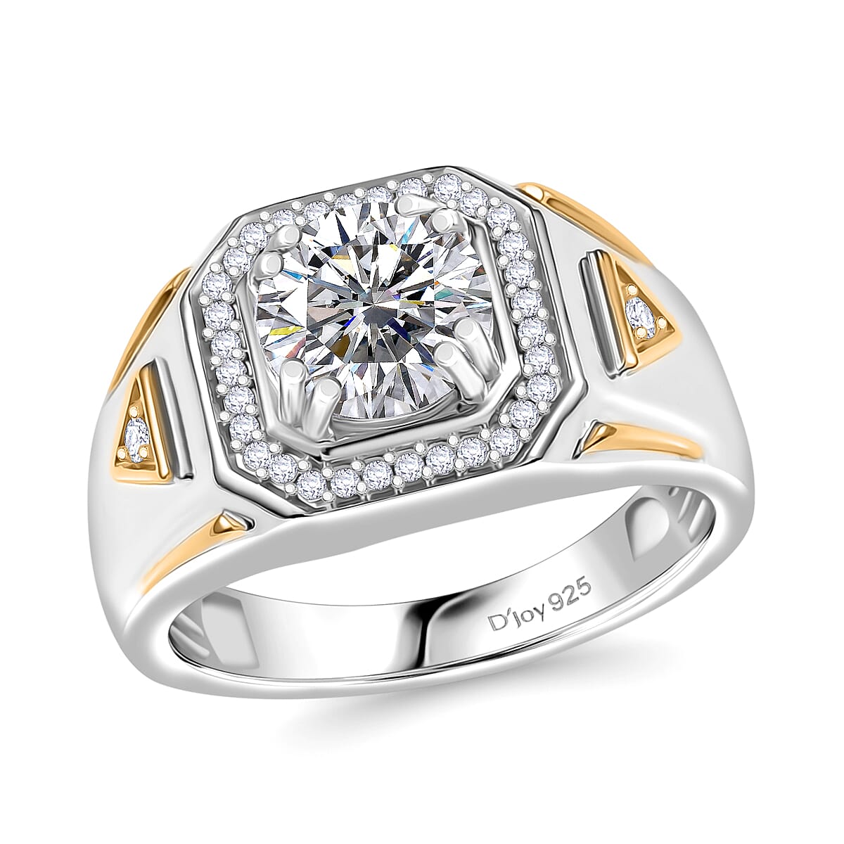 Strontium Titanate and Moissanite 3.25 ctw Mens Ring in Rhodium Over Sterling Silver (Size 11.0)