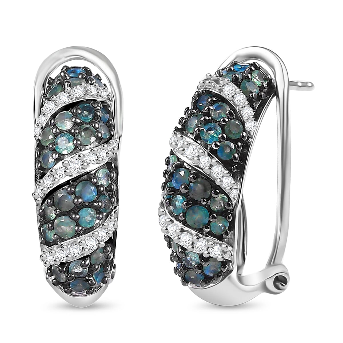 D'Joy Narsipatnam Alexandrite and White Zircon 2.60 ctw Waves Earrings in Rhodium Over Sterling Silver