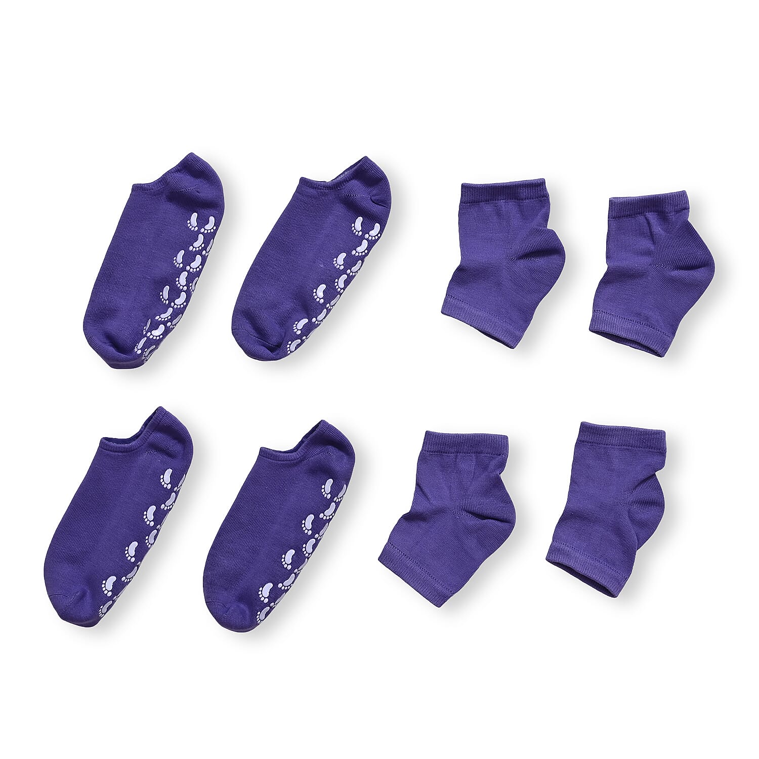 Set of 4 Purple Sleeping Ankle and Gel Heel Moisturizing Socks