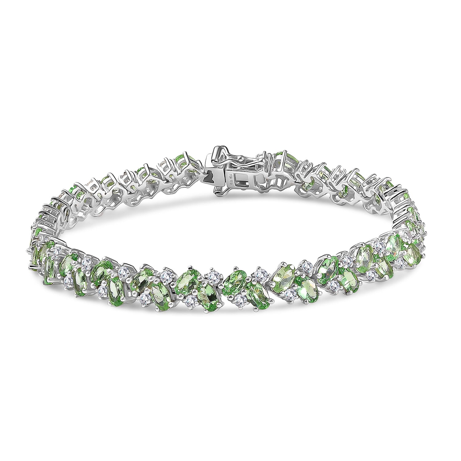 D'Joy Tsavorite Garnet and White Zircon 14.75 ctw Bracelet in Rhodium Over Sterling Silver (7.25 In)