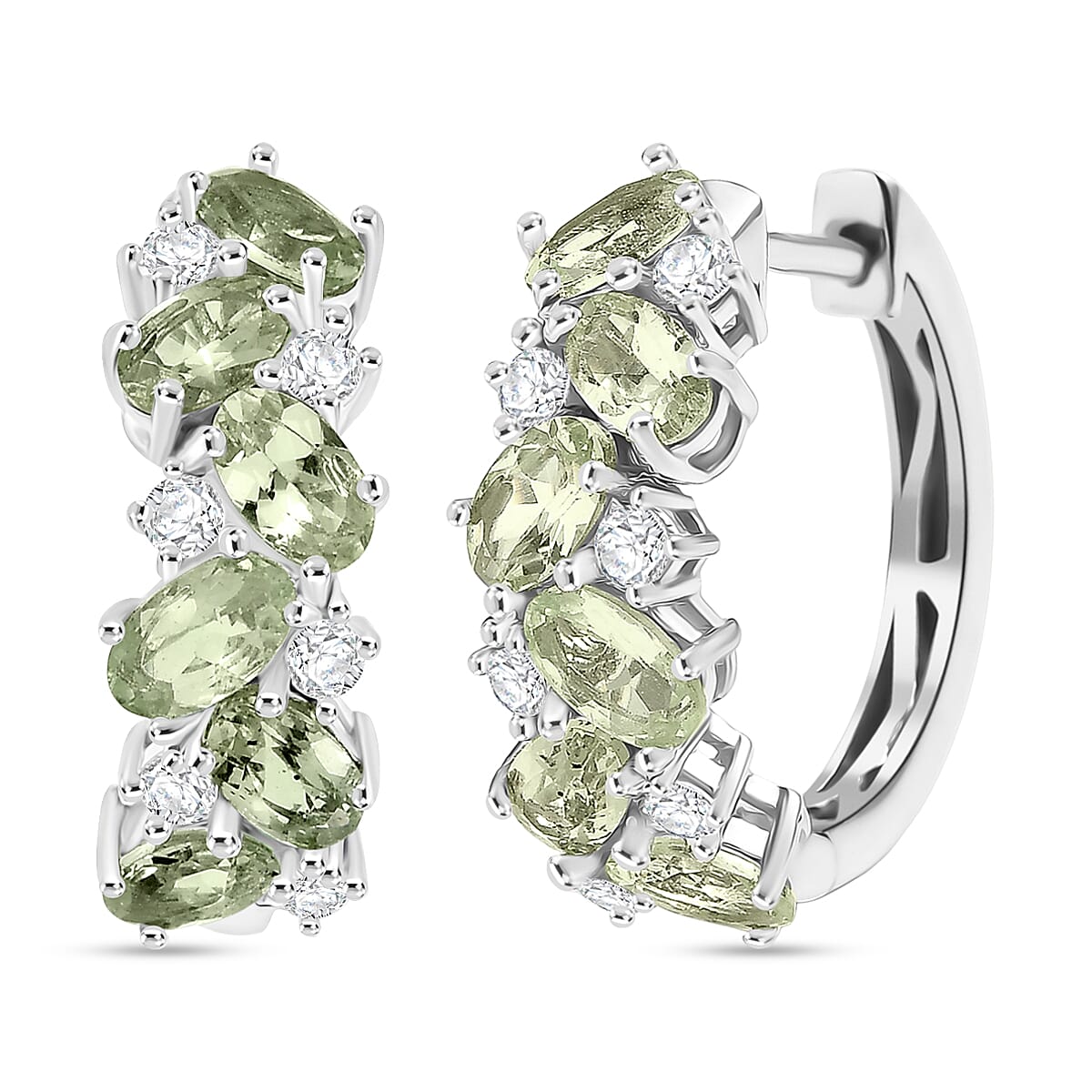 D'Joy Tsavorite Garnet and White Zircon 3.70 ctw Hoop Earrings in Rhodium Over Sterling Silver