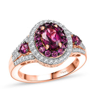 D'Joy Radiant Ember Garnet, White Zircon Ring in 18K Vermeil RG Over Sterling Silver (Size 10.0) 2.35 ctw