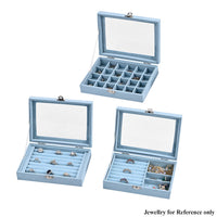 Set of 3 Blue Velvet and MDF Jewelry Box (7.87“x5.90“x2“)