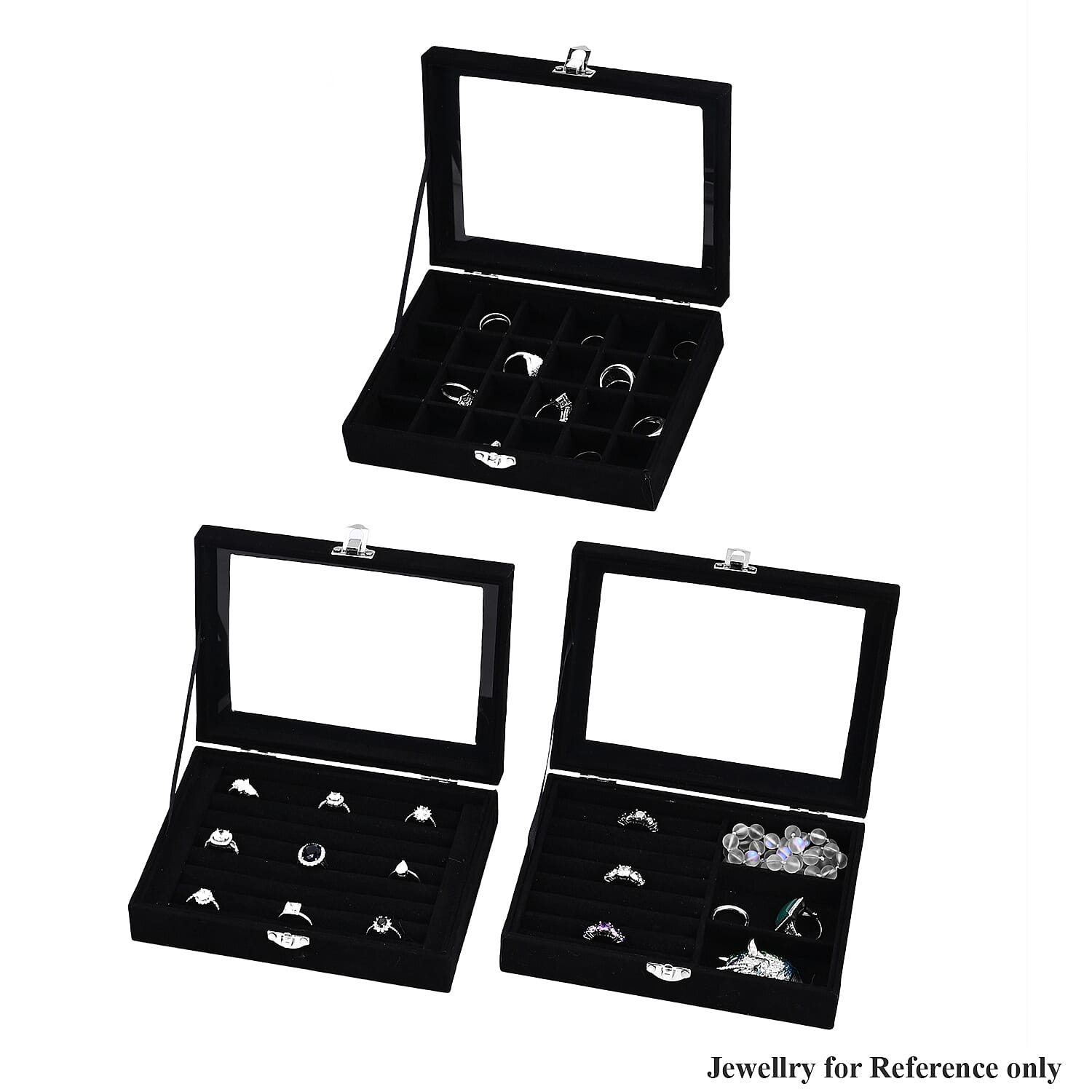 Set of 3 Blue Velvet and MDF Jewelry Box (7.87“x5.90“x2“)
