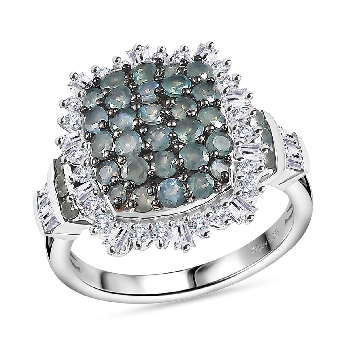 Narsipatnam Alexandrite and Moissanite 2.20 ctw Cushion Shape Ring in Rhodium Over Sterling Silver (Size 10.0)