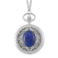 Strada Lapis Lazuli Japanese Movement Floral Pocket Watch With Chain (36 In) (46.7mm) 18.00 ctw - Sticky add to cart bar
