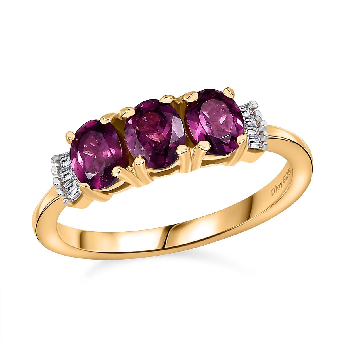 Premium Radiant Ember Garnet, Diamond Ring in 18K Vermeil YG Sterling Silver (Size 10.0) 1.40 ctw