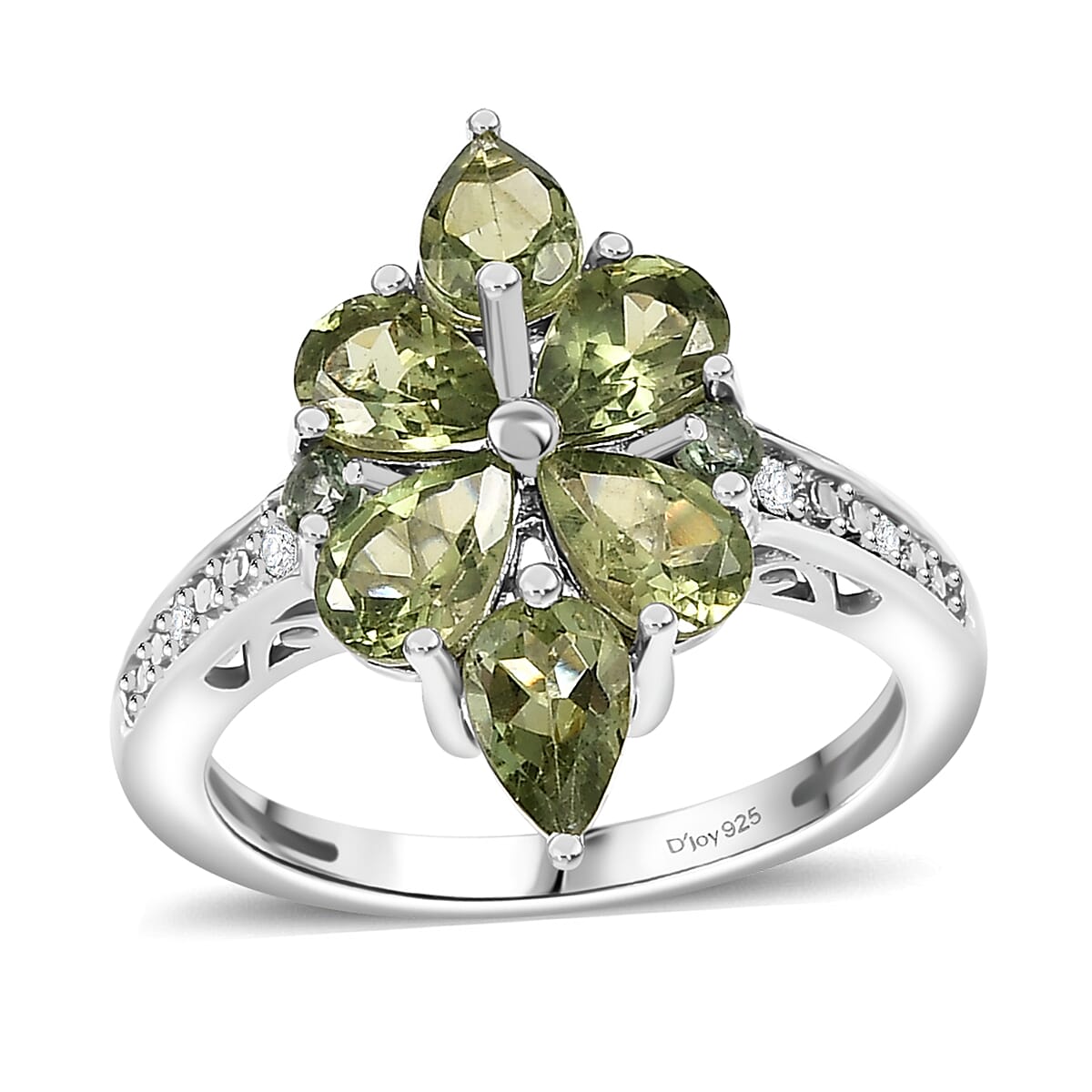 Natural Green Apatite and White Zircon 2.80 ctw Ring in Rhodium Over Sterling Silver (Size 10.0)