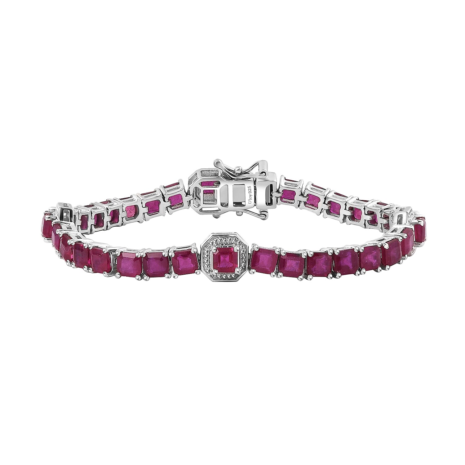 TLV Niassa Ruby (FF) Bracelet in Rhodium Over Sterling Silver (6.50 In) 18.35 ctw