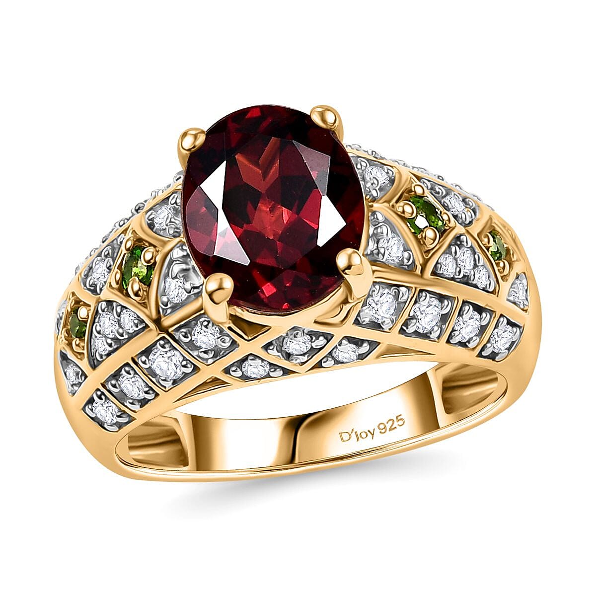 Mozambique Garnet, Multi Gemstone Art Deco Ring in 18K Vermeil YG Over Sterling Silver (Size 10.0) 3.80 ctw