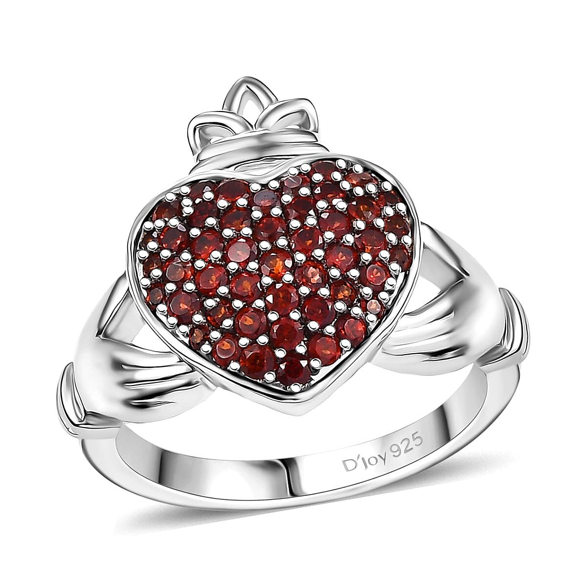 Premium Mozambique Garnet 0.80 ctw Claddagh Ring in Rhodium Over Sterling Silver (Size 10.0)