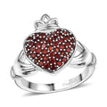Premium Mozambique Garnet 0.80 ctw Claddagh Ring in Rhodium Over Sterling Silver (Size 10.0) - Sticky add to cart bar