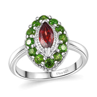 Premium Mozambique Garnet, Chrome Diopside Ring in Rhodium Over Sterling Silver (Size 10.0) 1.60 ctw
