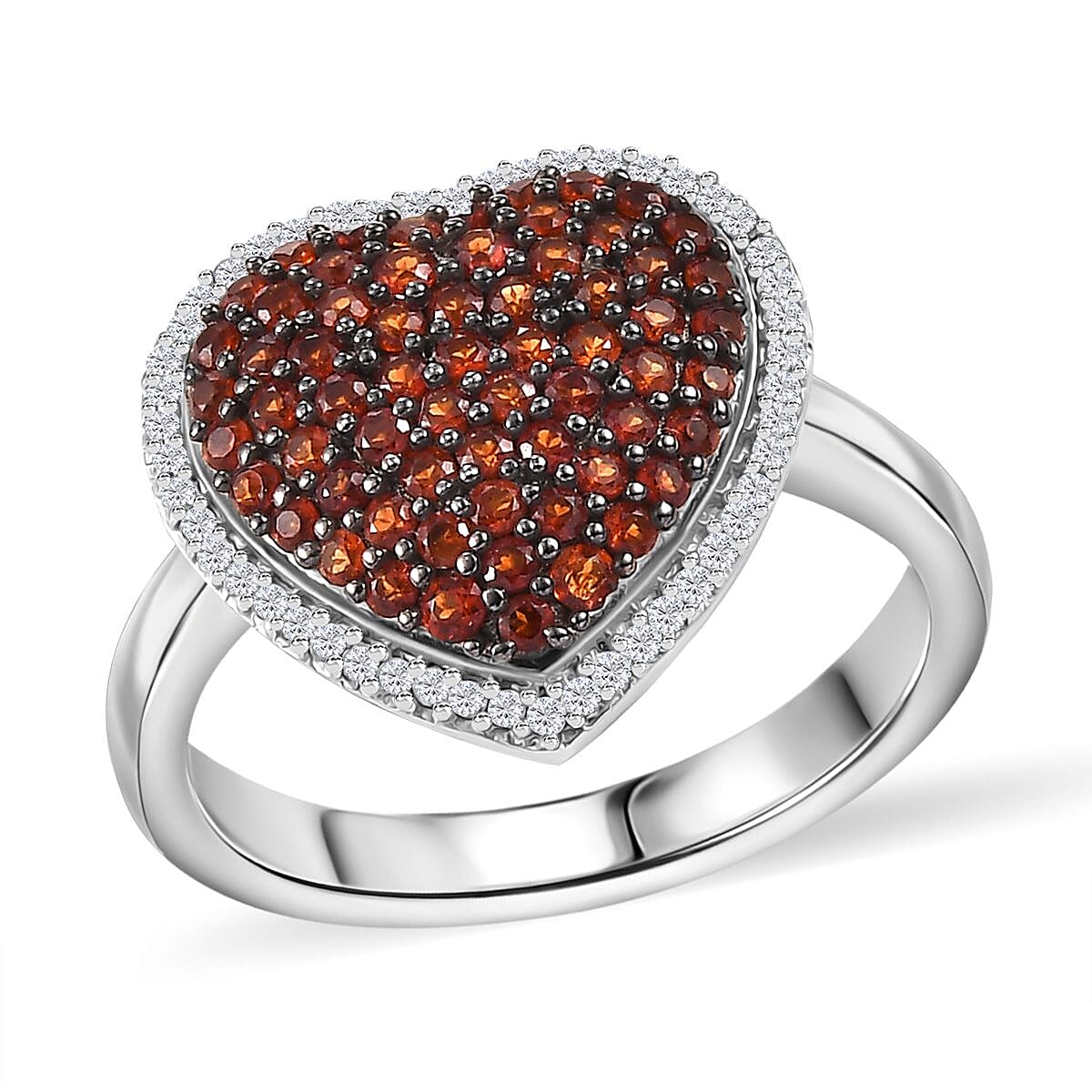 Premium Mozambique Garnet and White Zircon 1.35 ctw Heart Ring in Platinum Over Sterling Silver (Size 10.0)