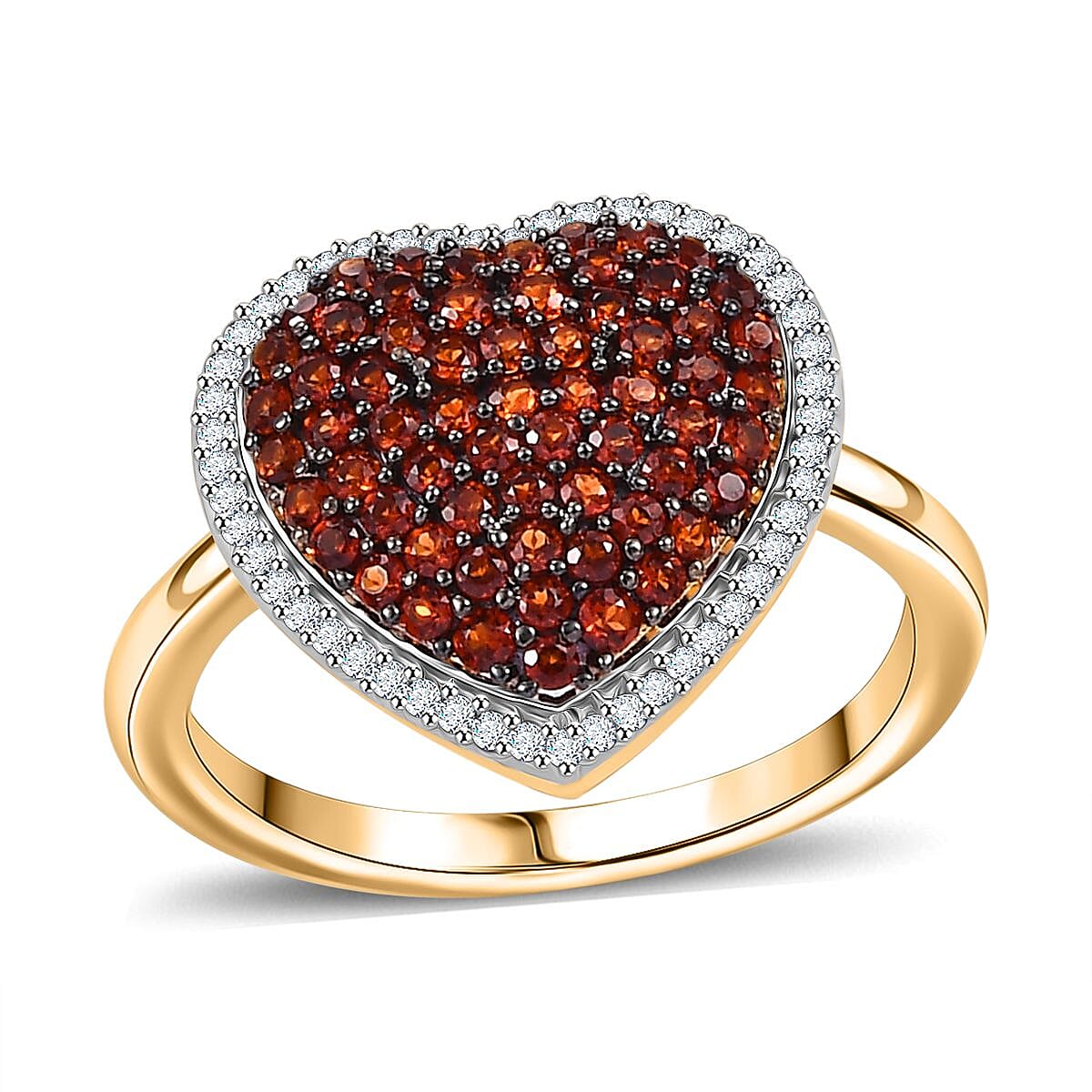 D'Joy Premium Mozambique Garnet and White Zircon 1.50 ctw Heart Ring in 18K Vermeil YG Over Sterling Silver (Size 9.0)