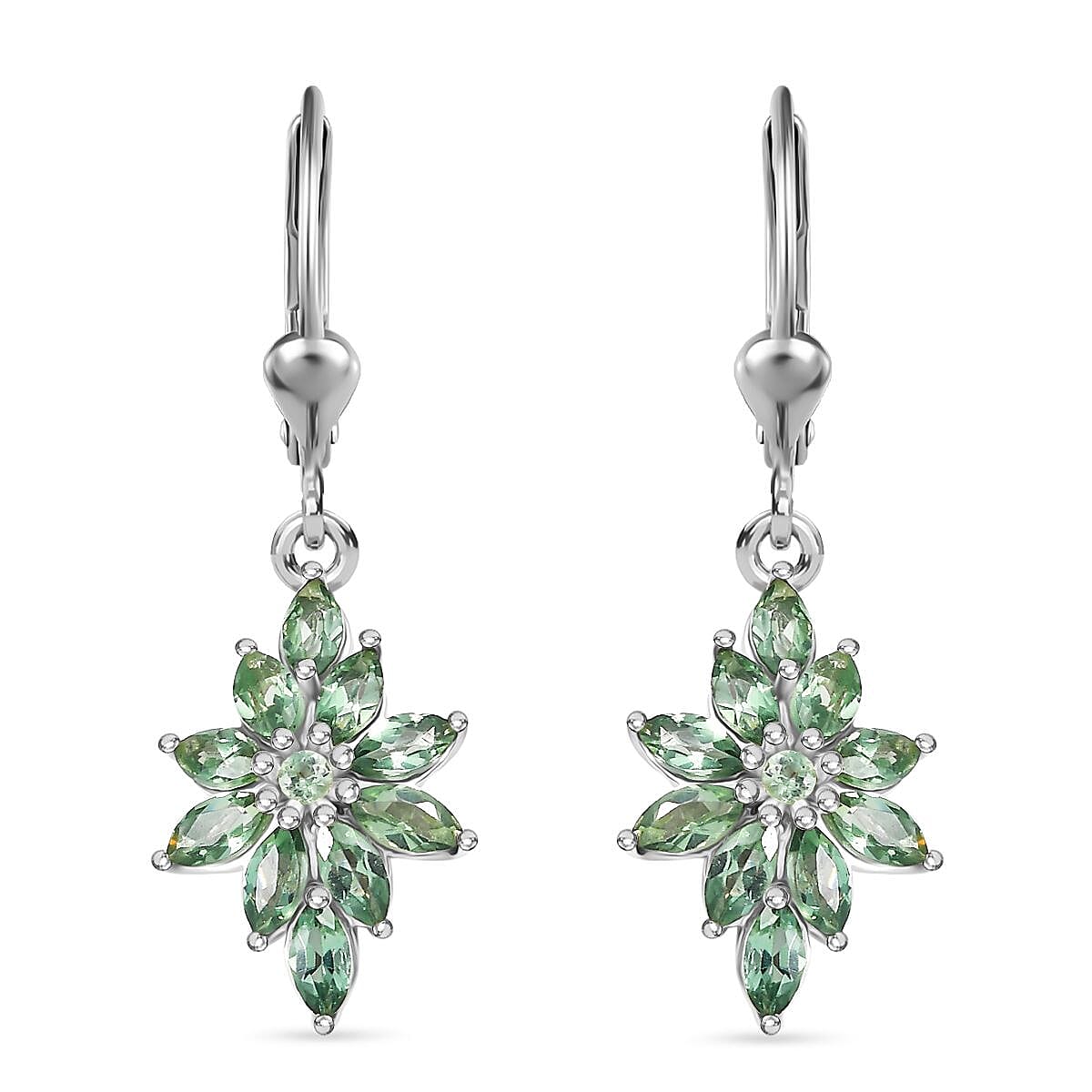 D'Joy Tanzanian Natural Green Apatite 1.75 ctw Earrings in Rhodium Over Sterling Silver