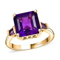African Amethyst Solitaire Ring in 18K Vermeil YG Over Sterling Silver (Size 10.0) 5.00 ctw