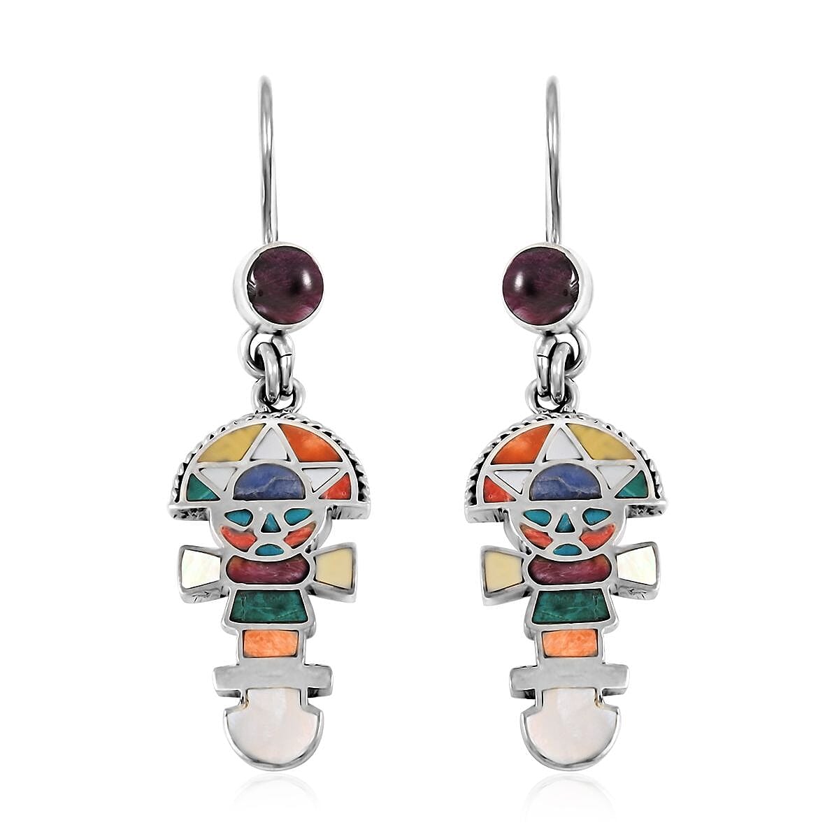 Peruvian Artistry Multi Gemstone 1.60 ctw Tumi Earrings in Sterling Silver