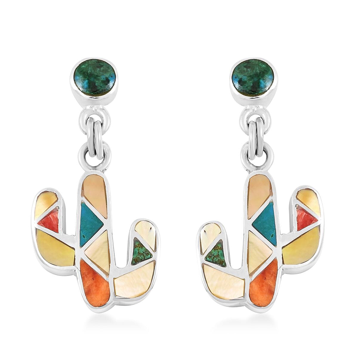 Peruvian Artistry Multi Gemstone 2.00 ctw Cactus Earrings in Sterling Silver