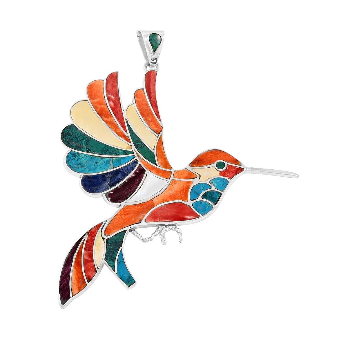 Peruvian Artistry Multi Gemstone 6.40 ctw Harmony Big Hummingbird Pendant without Chain in Sterling Silver