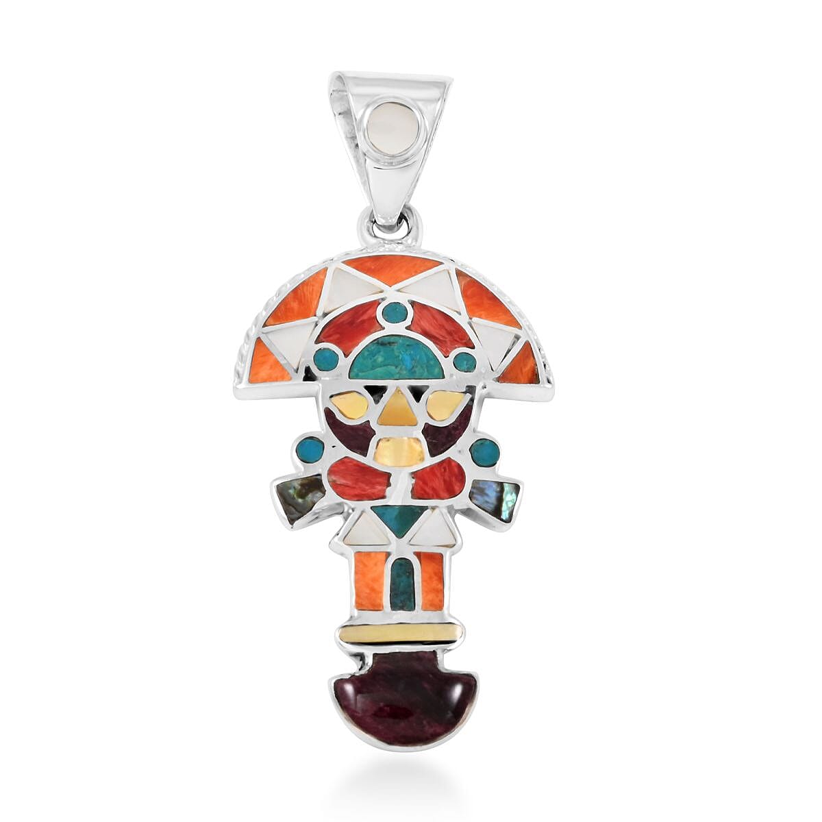 Peruvian Artistry Multi Gemstone 1.25 ctw Small Tumi Pendant without Chain in Sterling Silver
