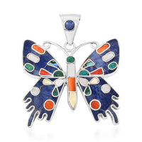 Peruvian Artistry Multi Gemstone 2.90 ctw Super Butterfly Pendant without Chain in Sterling Silver