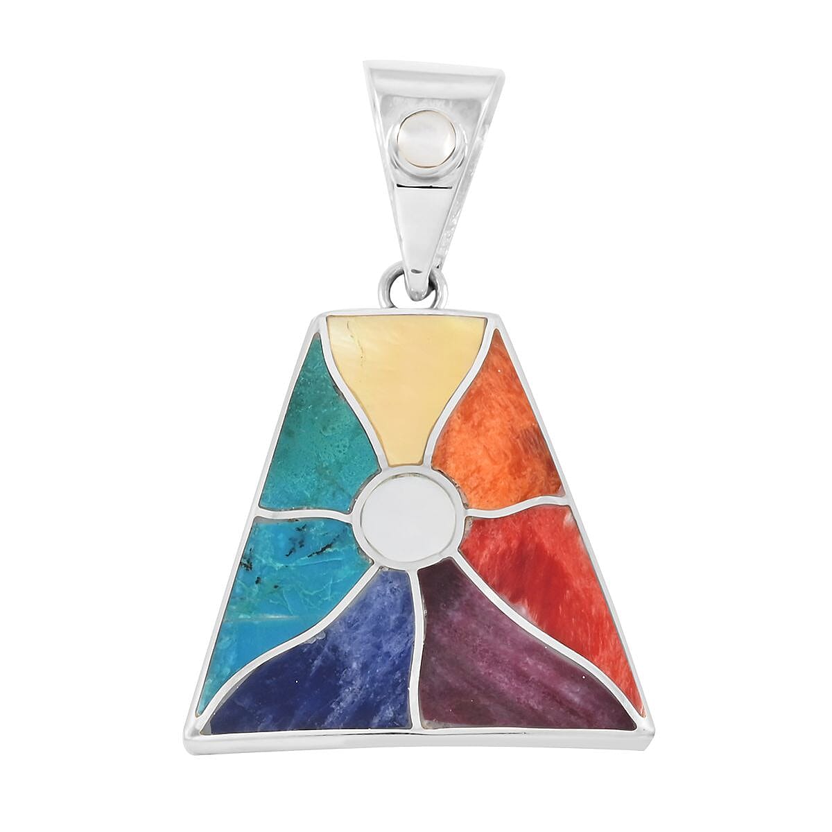 Peruvian Artistry Multi Gemstone 1.30 ctw Inti Raymi Pendant without Chain in Sterling Silver