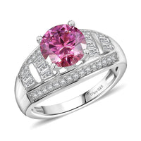 D'Joy Pink Moissanite (Rnd 8mm), Moissanite Ring in Rhodium Over Sterling Silver (Size 5.0) 3.10 ctw