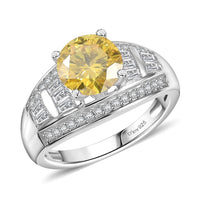 D'Joy Yellow Moissanite (Rnd 8mm), Moissanite  Ring in Rhodium Over Sterling Silver (Size 5.0) 3.10 ctw