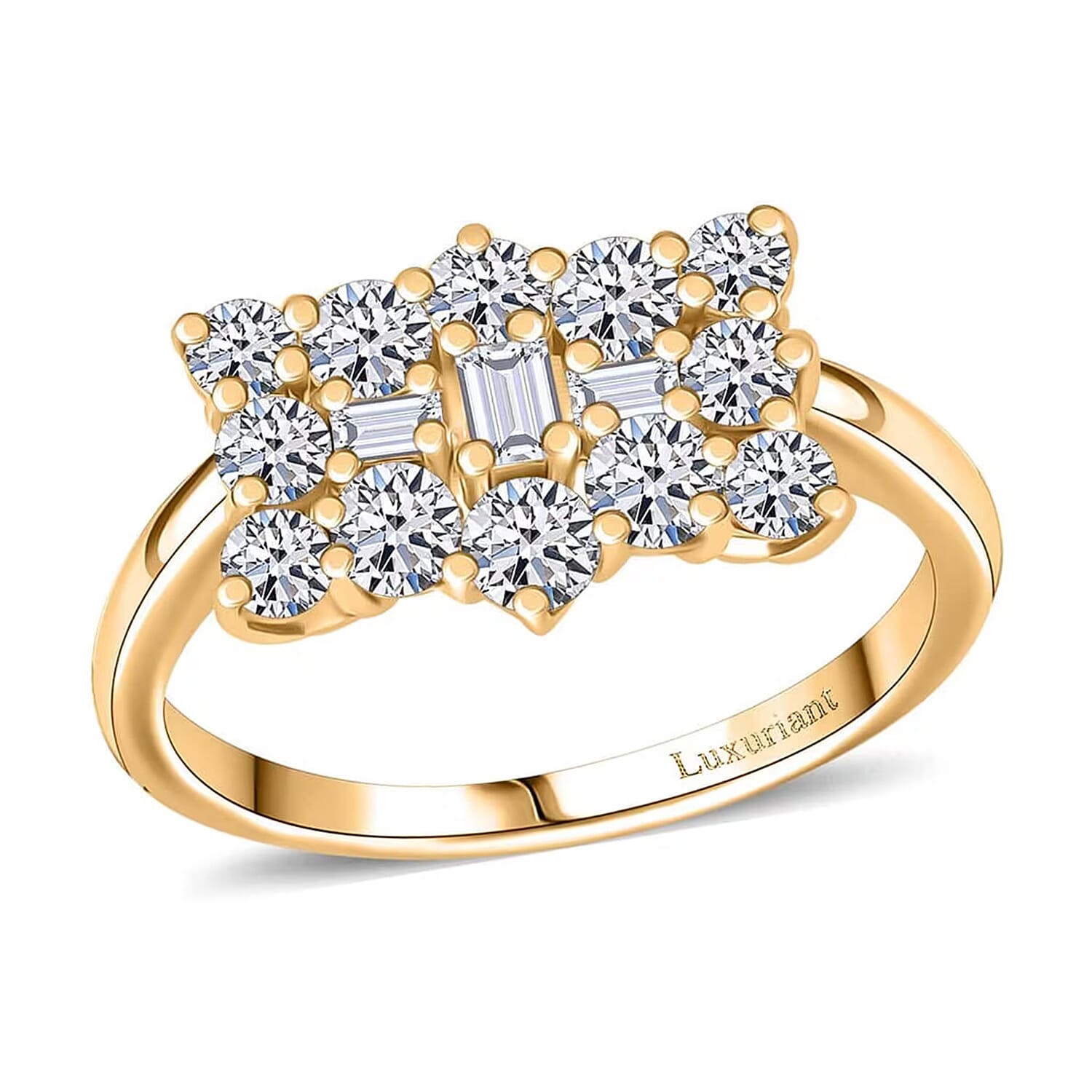 Luxuriant Lab Grown Diamond (G-H, SI) Cluster Ring in 18K Vermeil YG Over Sterling Silver (Size 10.0) 1.00 ctw