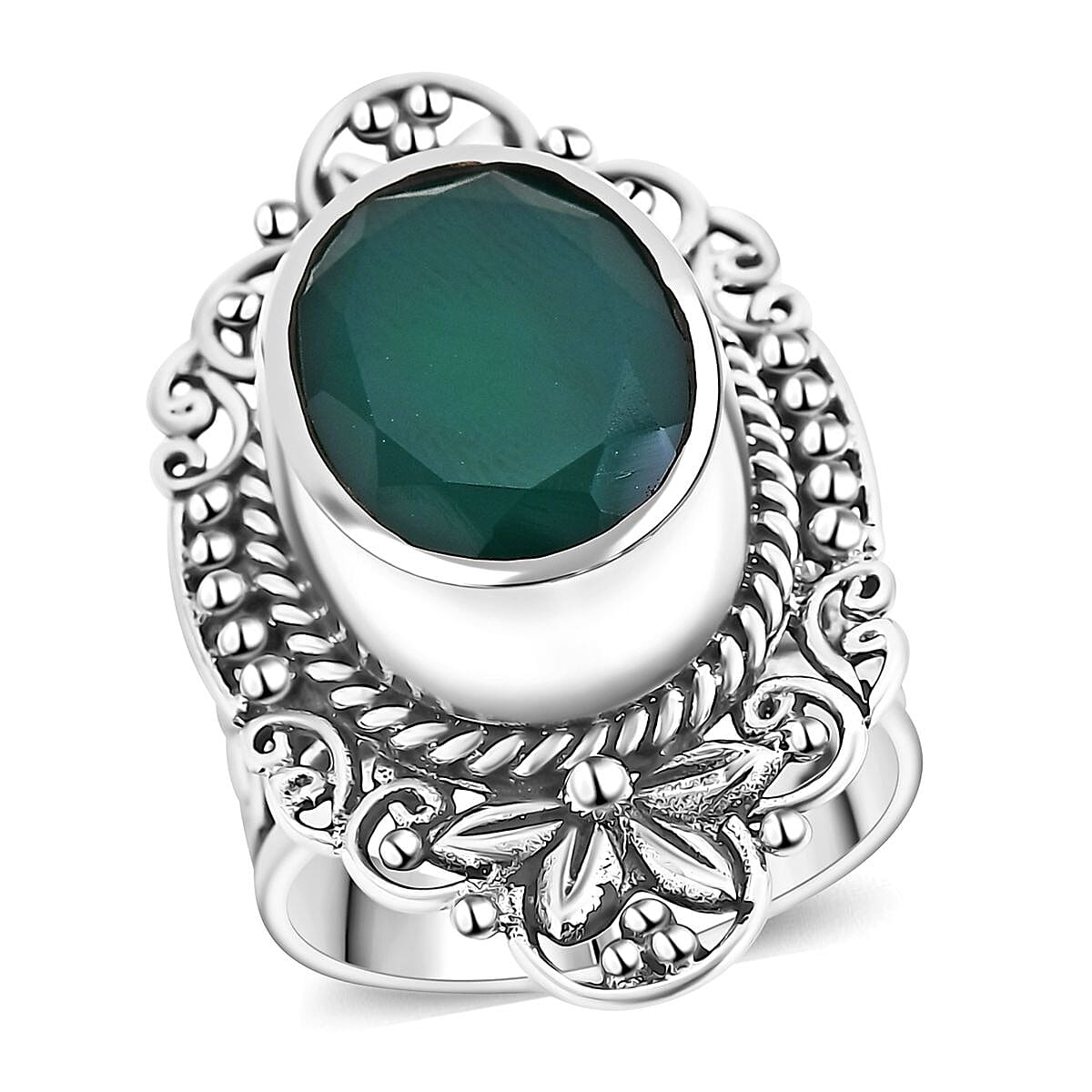 Bali Legacy Verde Onyx Floral Ring in Sterling Silver (Size 10.0) 7.50 ctw