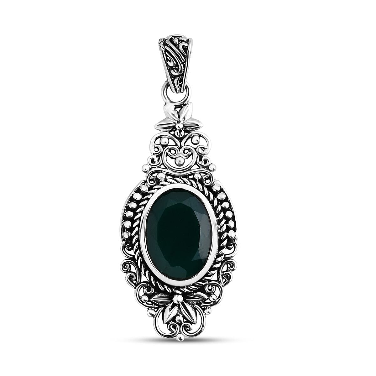 Bali Legacy Verde Onyx 7.65 ctw Antique Garden and Floral Pendant without Chain in Sterling Silver