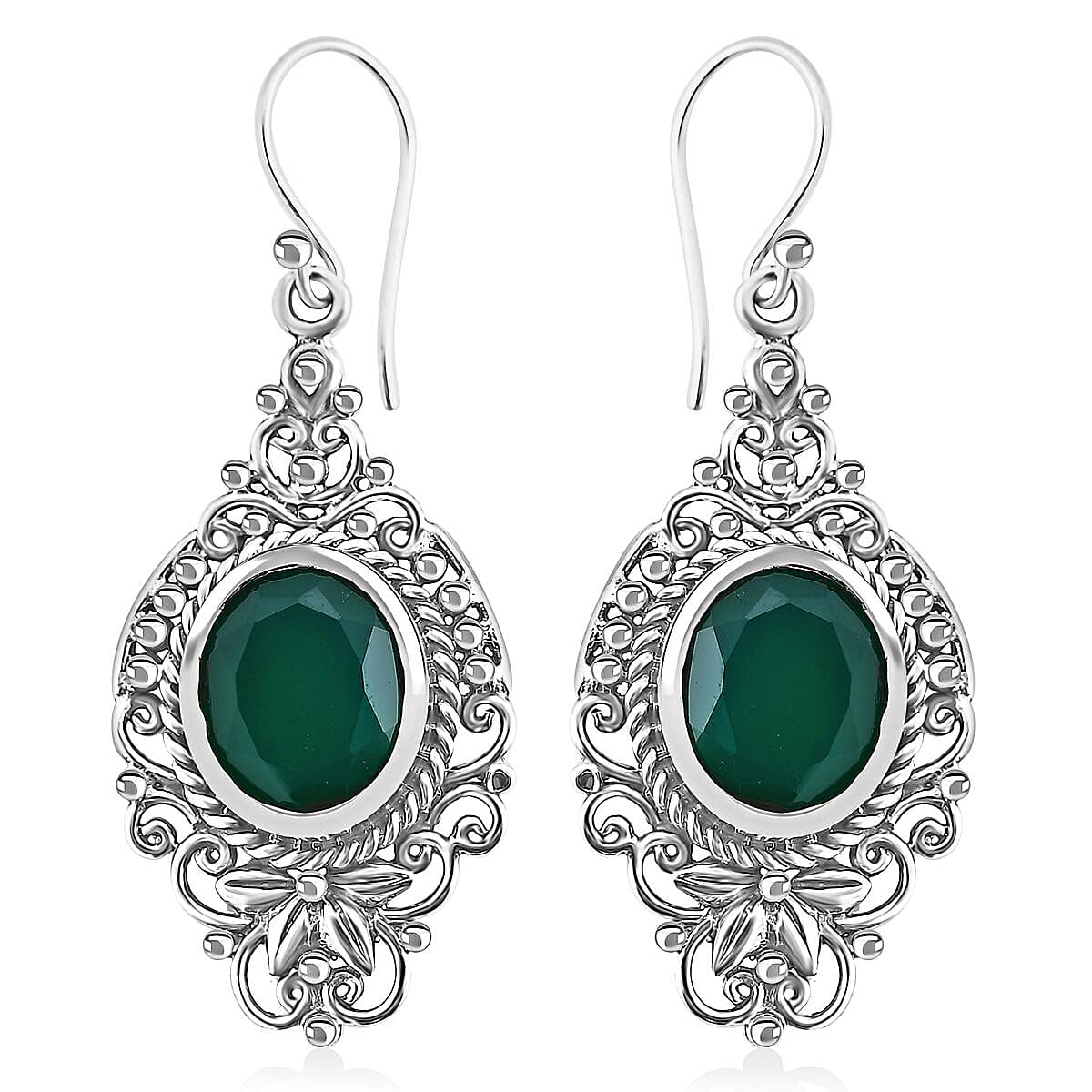 Bali Legacy Verde Onyx 8.00 ctw Antique Garden and Floral Earrings in Sterling Silver