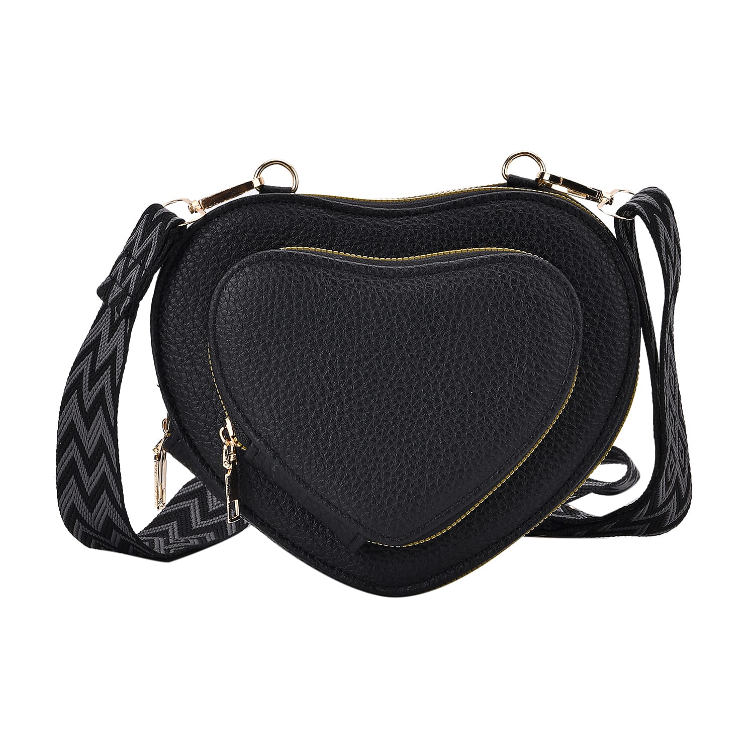 Black Heart Shape Faux Leather Crossbody Bag (7.87"x1.97"x4.72") with Adjustable Shoulder Strap