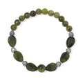 Connemara Marble 50.00 ctw Beaded and Carved Leaf Stretch Bracelet in Silvertone - Sticky add to cart bar