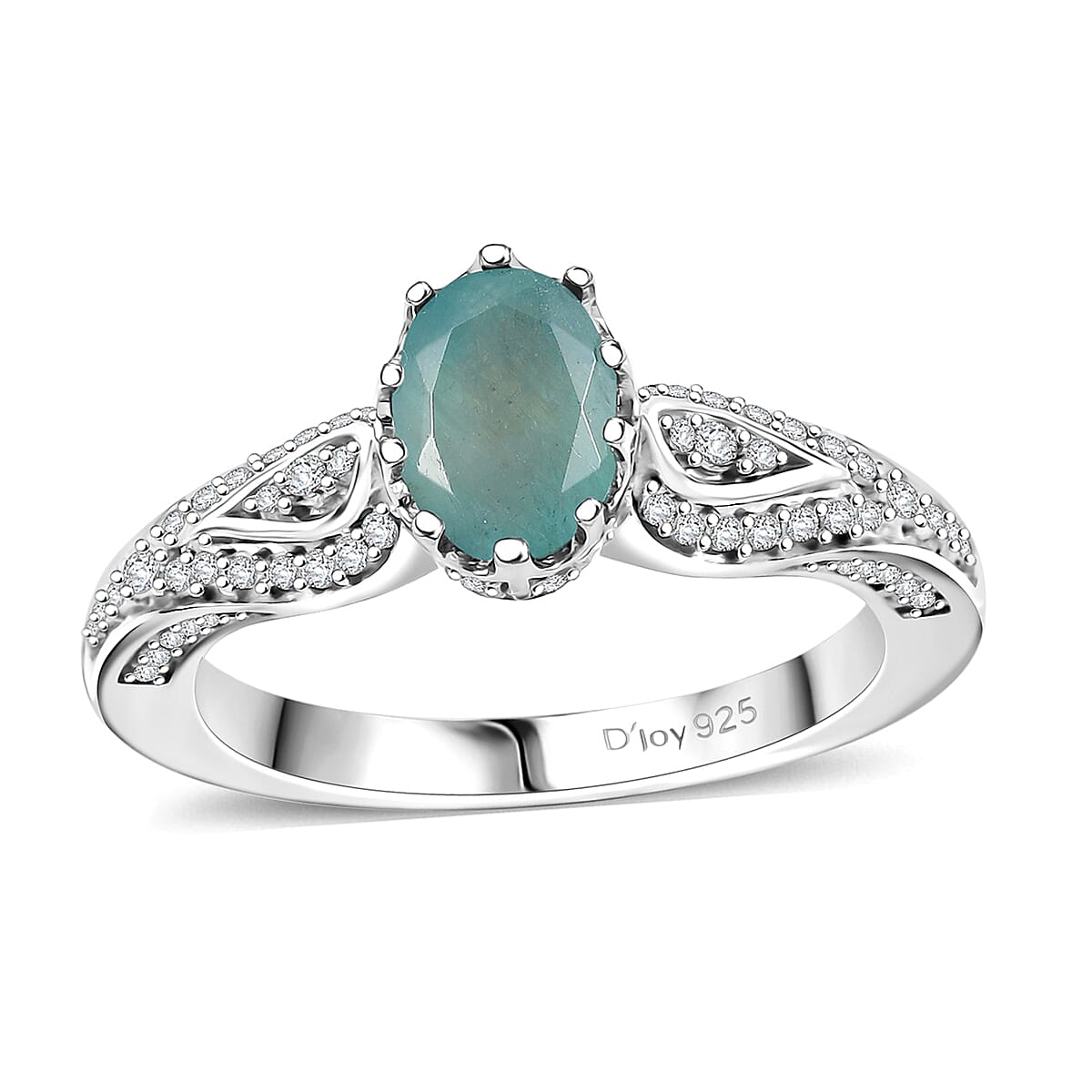 Grandidierite, White Zircon Crown Ring in Rhodium Over Sterling Silver (Size 10.0) 1.60 ctw