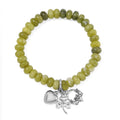 Connemara Marble 97.00 ctw Roundel Stretch Bracelet with Heart, Clover Leaf and Claddagh Charm in Silvertone - Sticky add to cart bar