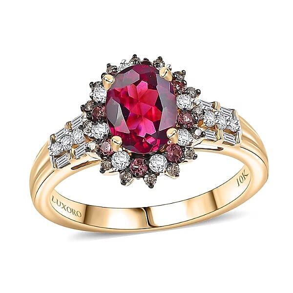 Luxoro AAA Radiant Ember Garnet, Padparadscha Sapphire, Natural Champagne and White Diamond I2 2.10 ctw Ring in 10K Yellow Gold (Size 10.0)