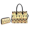 "SUKRITI- KOKOPELLI Inspiration prints Handpainted 100% Genuine Leather Tote with Wallet set  Handbag- Length Size: 15 in, Width Size: 5 in, Height Size: 11.5 inches Wallet-9(L)x1(W)x5(H) IN - Sticky add to cart bar