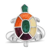 Multi Gemstones Turtle Adjustible Ring in Sterling Silver 0.90 ctw