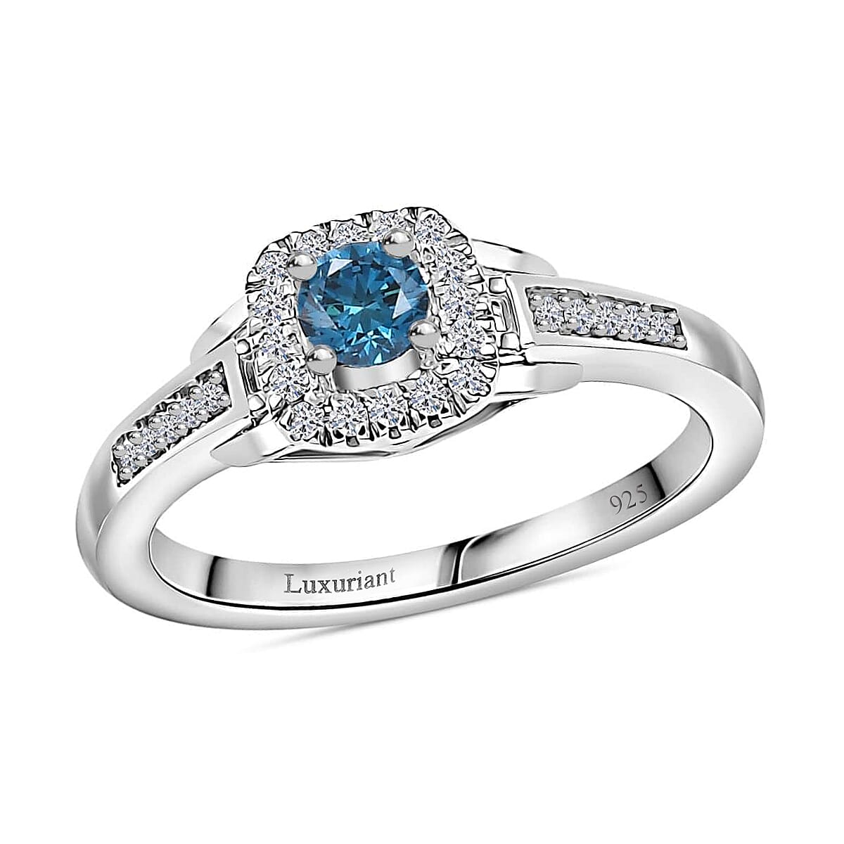 Luxuriant Lab Grown Blue and White Diamond (VS-SI) Promise Ring in Rhodium Over Sterling Silver (Size 7.0) 0.35 ctw
