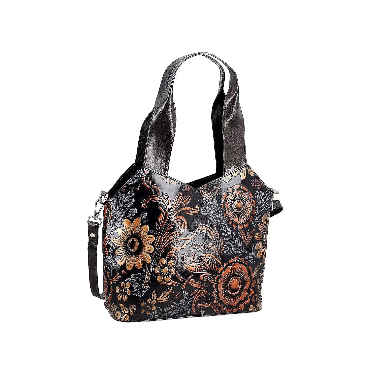 Vivid by Sukriti Dark Grey Colorful Poppy Hand Painted 100% Genuine Leather Tote Bag