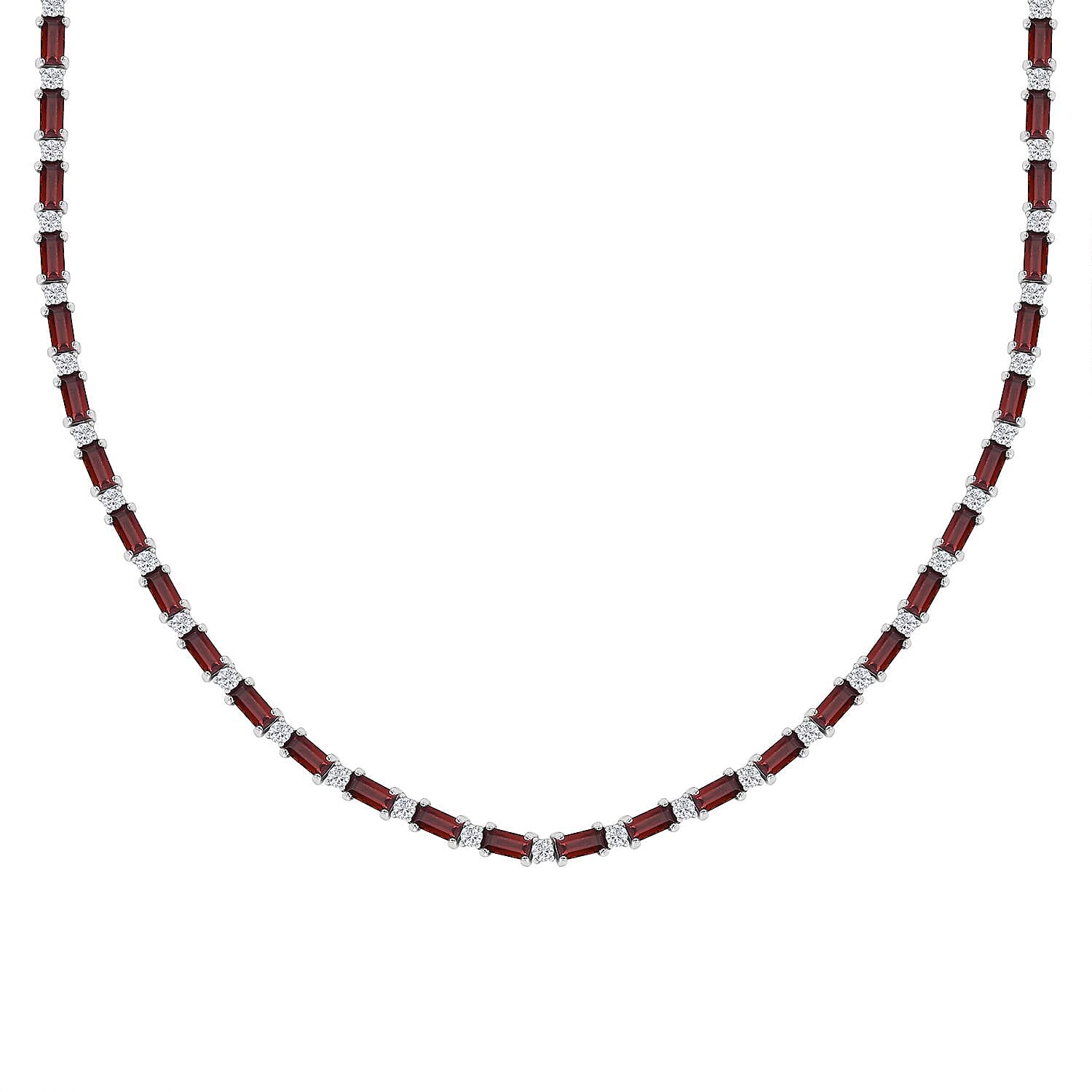 D'Joy Mozambique Garnet and White Zircon 29.60 ctw Necklace in Rhodium Over Sterling Silver 18 Inches