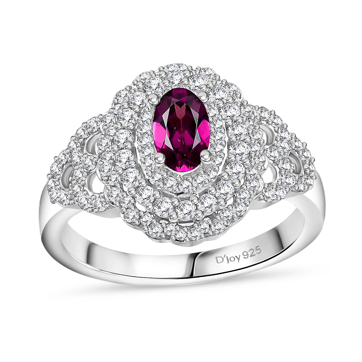 AAA Radiant Ember Garnet, Moissanite Ring in Rhodium Over Sterling Silver (Size 10.0) 1.30 ctw