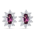 D'Joy AAA Radiant Ember Garnet and White Zircon 1.00 ctw Floral Stud Earrings in Rhodium Over Sterling Silver - Sticky add to cart bar