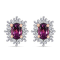 D'Joy AAA Radiant Ember Garnet and White Diamond 1.40 ctw Snowflake Stud Earrings in 18K Vermeil Rose Gold Sterling Silver - Sticky add to cart bar