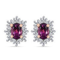 D'Joy AAA Radiant Ember Garnet and White Diamond 1.40 ctw Snowflake Stud Earrings in 18K Vermeil Rose Gold Sterling Silver